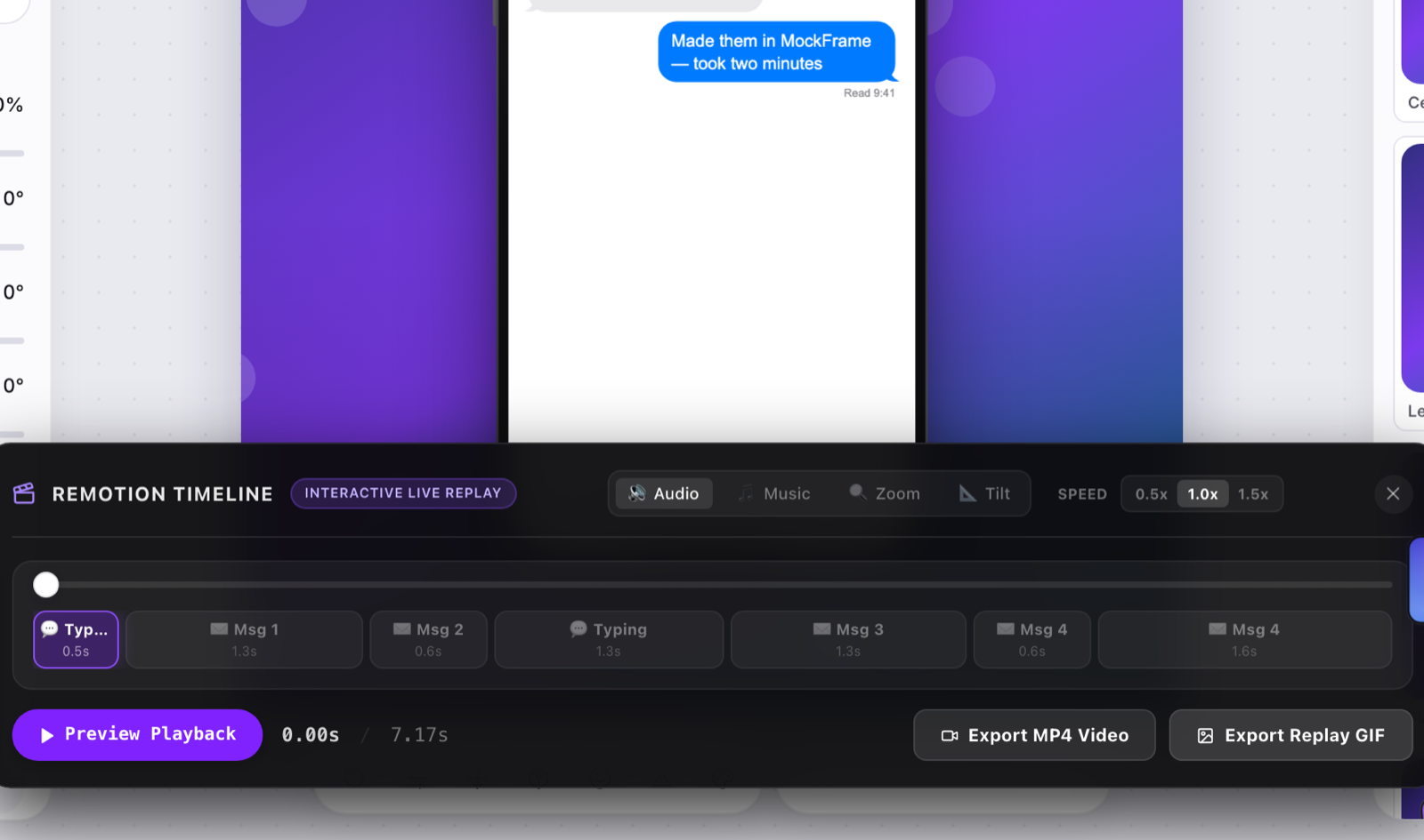 The replay timeline scrubber under a chat scene
