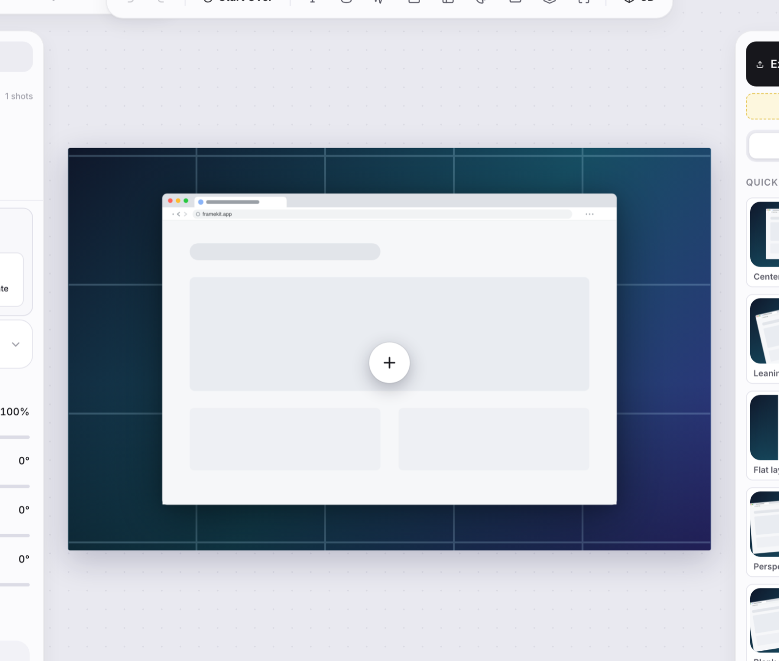 A captured website inside a browser frame on the MockFrame canvas
