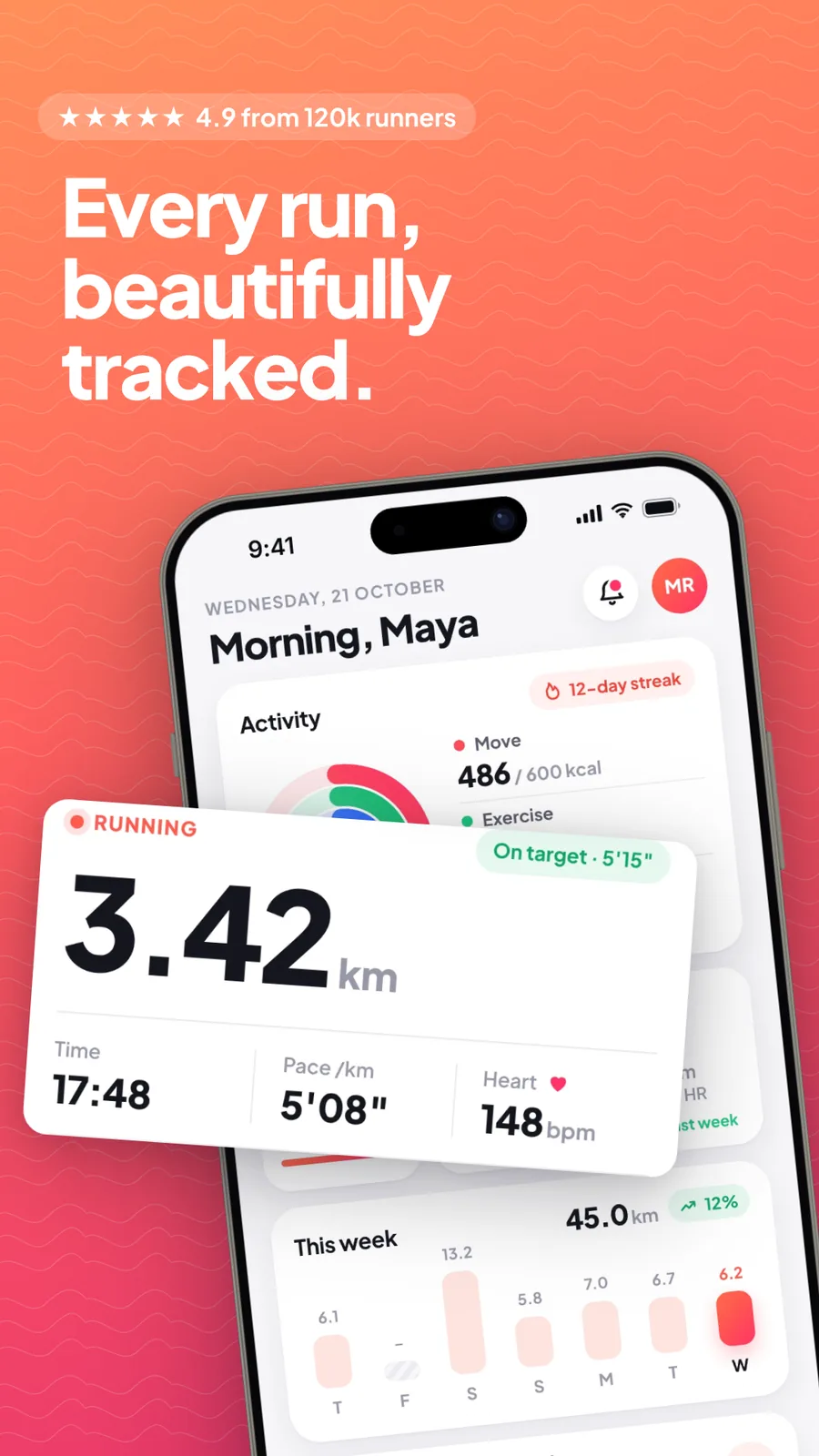 A running app's mockup composed as an Instagram Story, 1080 × 1920 pixels