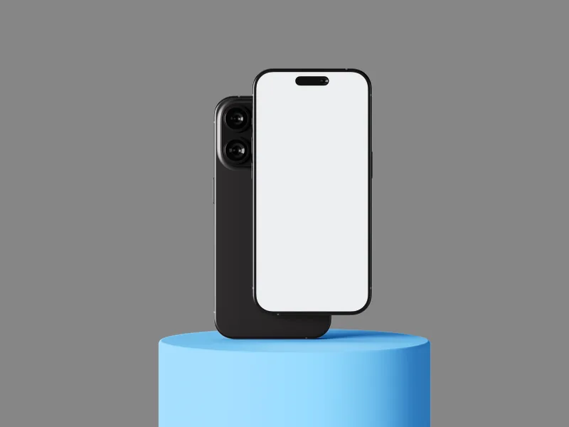 iPhone — On a podium, front and back, angled mockup