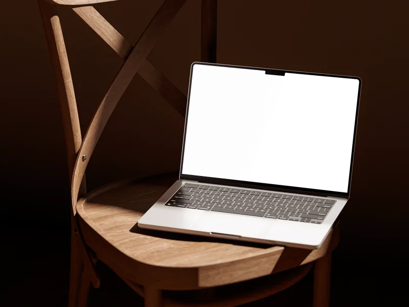 MacBook — On a wooden chair mockup