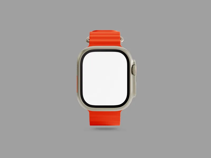 Apple Watch Ultra — Orange band, straight on mockup scene