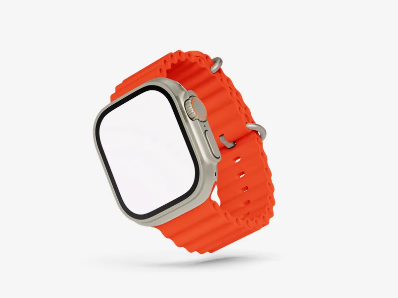 Apple Watch Ultra — Orange band, tilted mockup scene